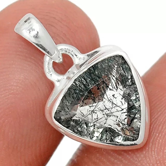 Natural Faceted Black Rutile 925 Sterling Silver Pendant Jewelry CP39693