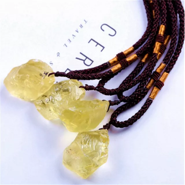 Natural Yellow Citrine Quartz Crystal Pendant Raw Rough Stone Necklace Healing