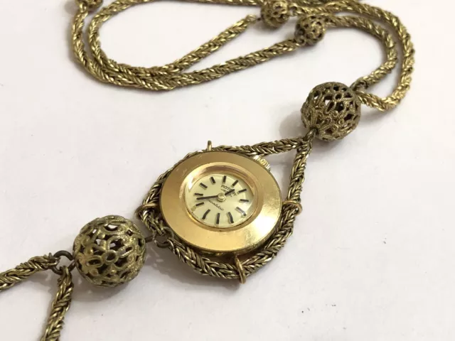 Vintage Rare Rotary Swiss Made Mechanical Watch Pendant W Fancy Chain Necklace