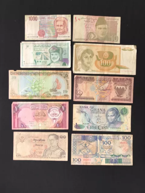 10 Countries Banknotes lot 10/pcs Old Circulated Paper Bank Bills for Collectors