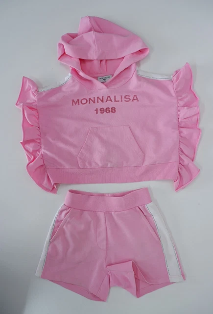 Monnalisa Girls Outfit Set Age 5 Yrs Hoodie Sweatshirt Shorts Pink Printed