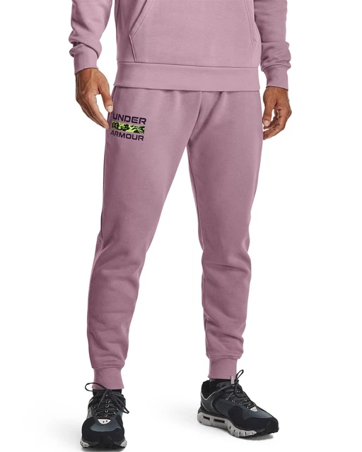 Under Armour UOMO Ua Rivale Pile Firma Jogging Pantaloni Tuta Rosa Palestra BNWT