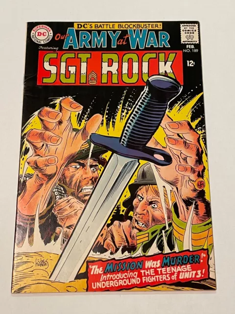 OUR ARMY AT WAR #189 VG+ Sgt Rock 1st Unit 3 Appearance Kubert Cover DC COMICS