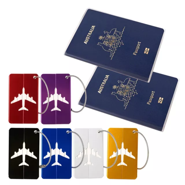 2X Passport Cover with 6X Luggage Tags Transparent Protector Travel Clear Holder