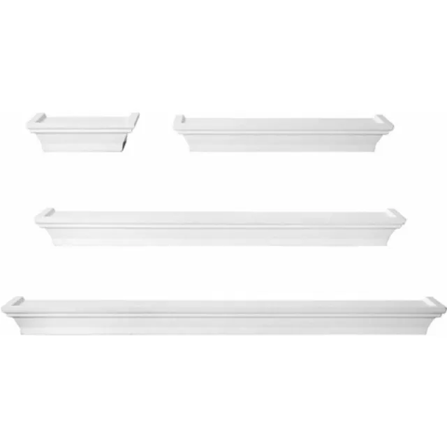 Melannco Floating Wall Mount Molding Ledge Shelves, Set of 4, White