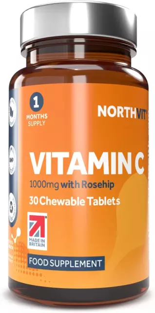 CHEWABLE VITAMIN C 1,000Mg Tablets with Rosehip, 30 Orange Flavoured ...