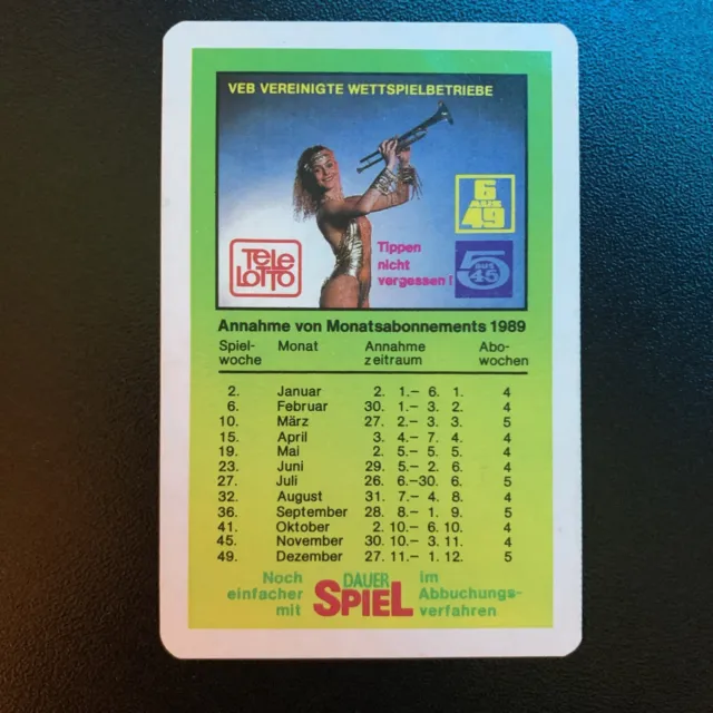 DDR Reklame Taschenkalender Tele Lotto VEB Vereinigte Wettspielbetriebe 1989