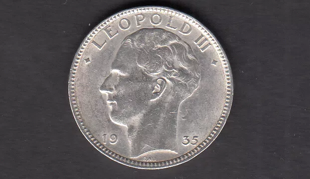 Belgio 20 Franchi 1935 Moneta circolata Re Leopoldo III stemma Argento REGALO