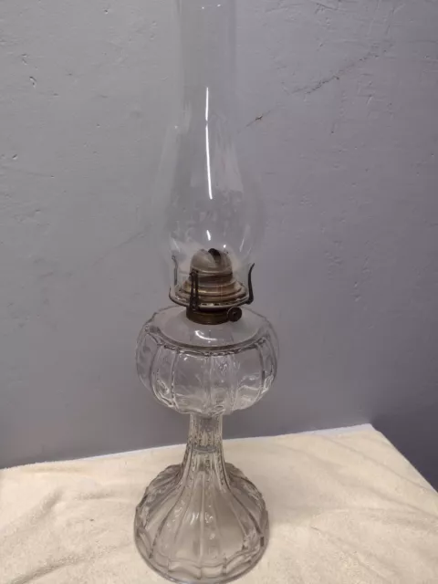 Antique  Clear Glass Oil Lamp Kerosene with Queen Anne Burner