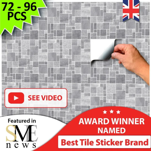 Waterproof Mosaic Kitchen Tile Stickers transfers 6x6 15x15cm Decals Grey 4x4