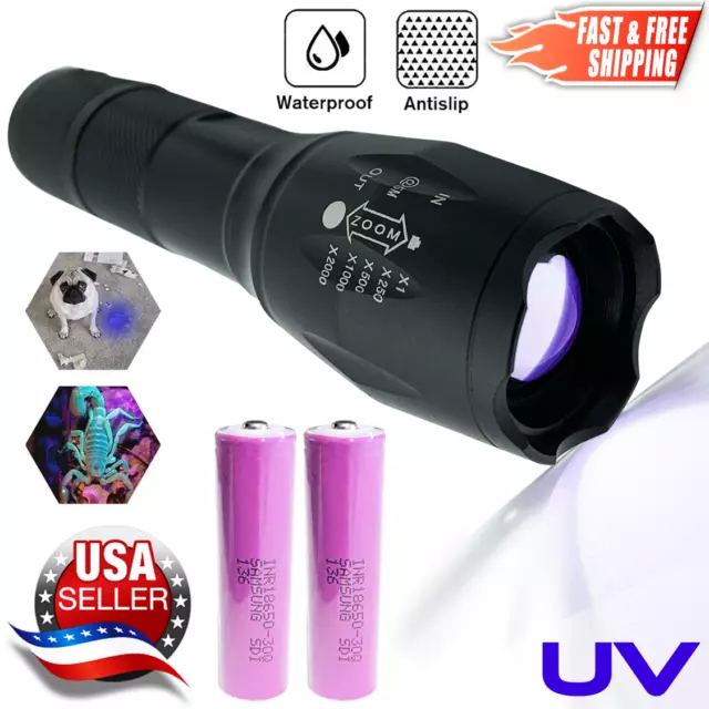 UVLED Flashlight Ultraviolet Black Light 365nm +2X  Samsung INR18650-30Q 3000mAh