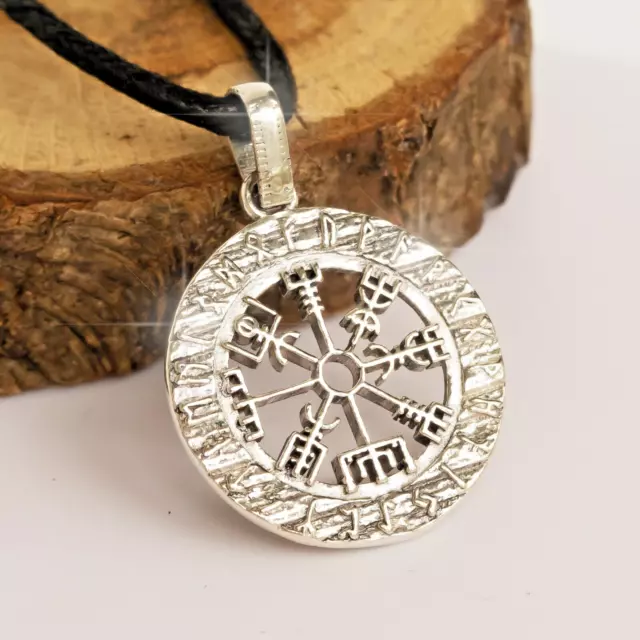 Compass Vegvisir Pendant Necklace Sterling Silver 925 Viking Norse Jewelry Men