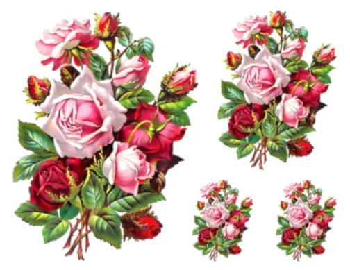 Vintage Image Shabby Pink Rose Flower Floral Bouquet Waterslide Decals FL488