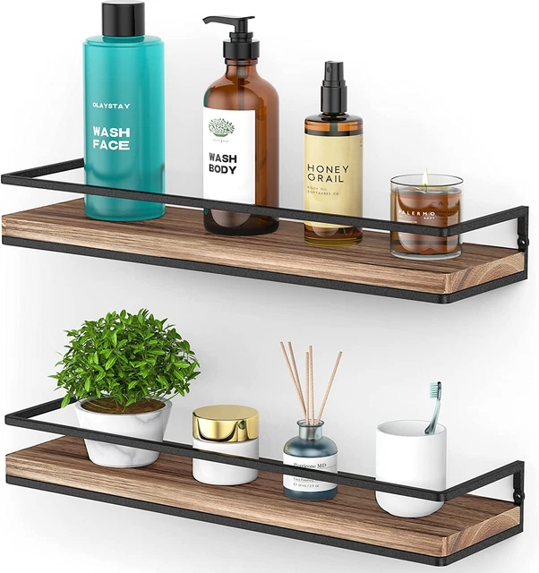Meangood Floating Shelves Wall Mounted Set of 2, Rustic Wood Wall Storage Shelve