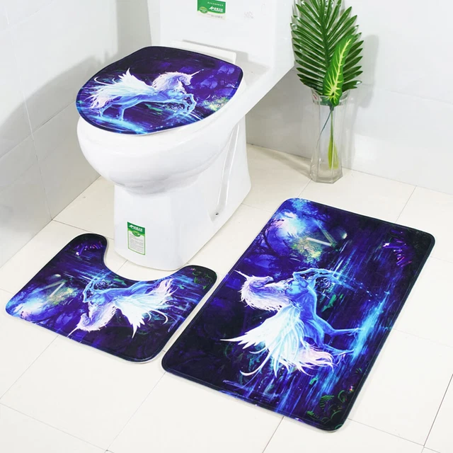 3 in 1 Nacht Tier Muster Badezimmer Matte Set Rutschfeste Waschraum Teppich Kont
