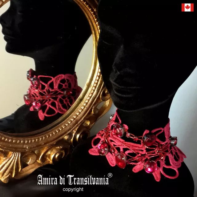 choker jewelry woman necklace collier vintage embroidered collar red crystal bib