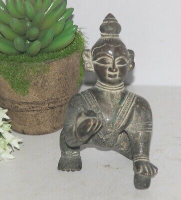 18c Vintage Brass Small Baby Krishna/Laddu Gopal Hand Forged Statue Collectible