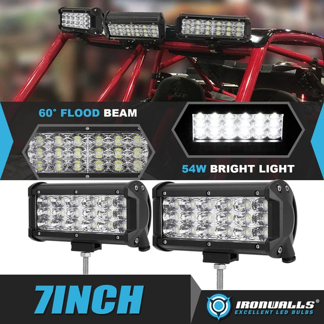 Pair 7" Tri-Row LED Work Light Bar Flood Beam Off-road Driving Fog Lamp ATV UTV