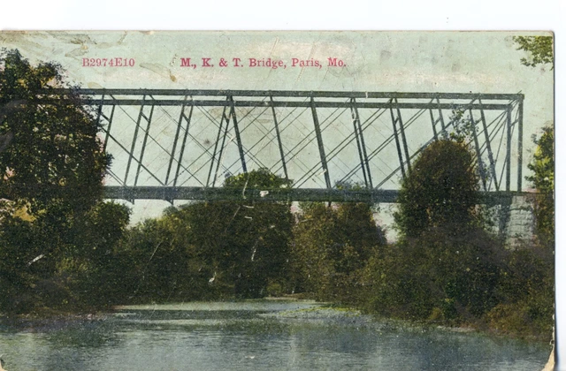 M.K. & T. Railroad Bridge Paris, Mo. Missouri ZIM Postcard.  Union Pacific