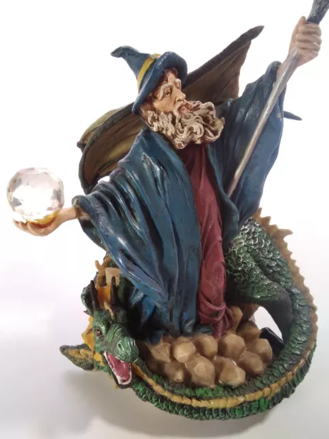 Dragon Wizard Sculpture Gothic Legends Crystal Ball Painted Statue Resin NOS Box