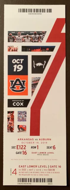 Arkansas Razorbacks 10/19/2019 NCAA football ticket stub vs Auburn