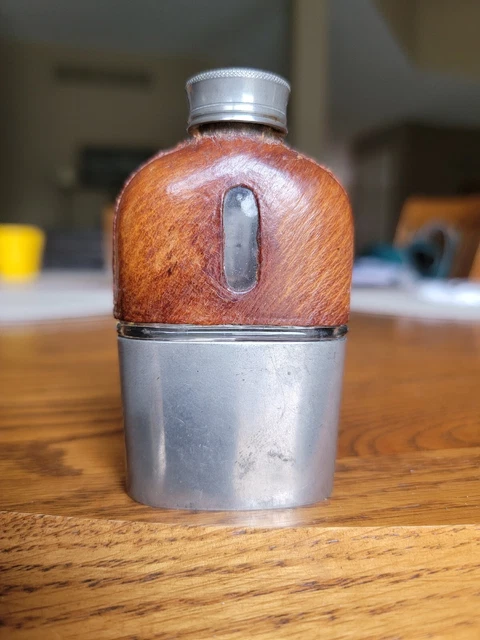 Vintage Antique Leather Wrapped Small Flask Made in England