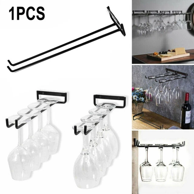 Bar Kitchen Wine Glass Holder Under Cabinet Cup Rack Shelf Stemware Hanger-Iron