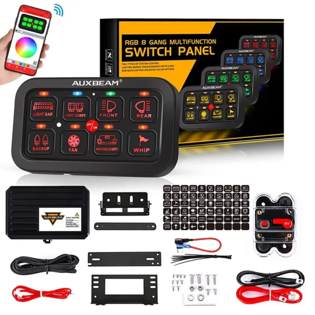 AUXBEAM RGB 8 Gang Switch Panel Offroad Truck Light Bar On-Off 3 Mode Controller