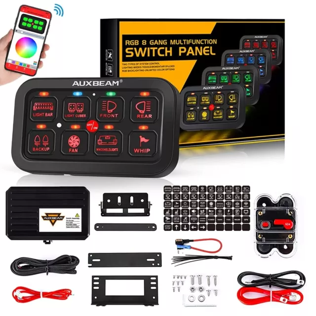 AUXBEAM RGB 8 Gang Switch Panel Offroad Truck Light Bar On-Off 3 Mode Controller AUXBEAM RGB 8 Gang Switch Panel Offroad Truck Light Bar On-Off 3 Mode Controller