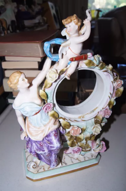 Dresden Meissen Porcelain Mantle Clock Art Nouveau Cherub Putti Figural 19thC