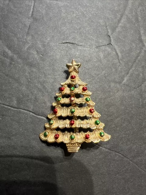 Vintage Gerrys Christmas Tree Brooch Red and Green Enamel Winter Holiday Pin