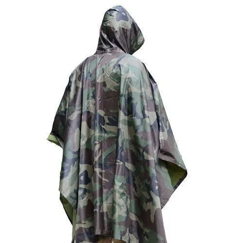 Army Hooded Ripstop Camo Waterproof Poncho Military Hiking Hunting Camping Coat