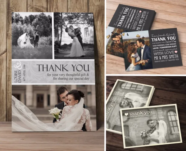 50 x Premium Personalised Wedding Thank You Cards inc. Envelopes + Photos (W2)