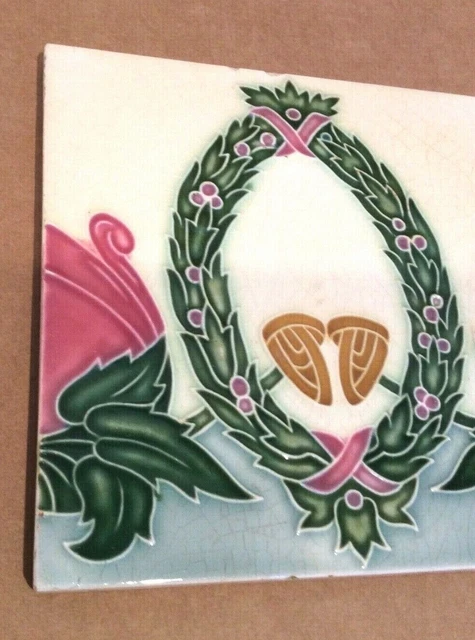 Sato Japanese Tile Wreath, Roses, 1920s, Japan, 6x6, Ceramic 3
