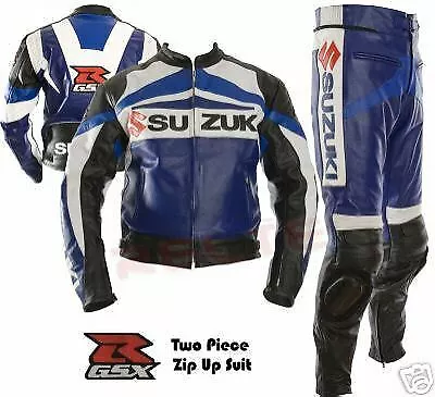 Suzuki GSXR Mens Motorcycle Suit 2PC Leather BIker Racing Armour Motorbike Sport