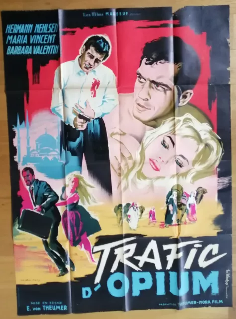 TRAFIC D'OPIUM barbara valentin affiche cinema originale 160x120 cm '61 LITHO