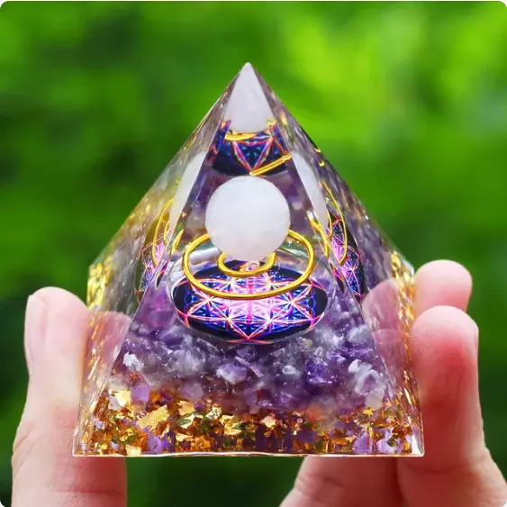 CRYSTALS STONE ORGONE Pyramid Energy Generator Natural Amethyst
