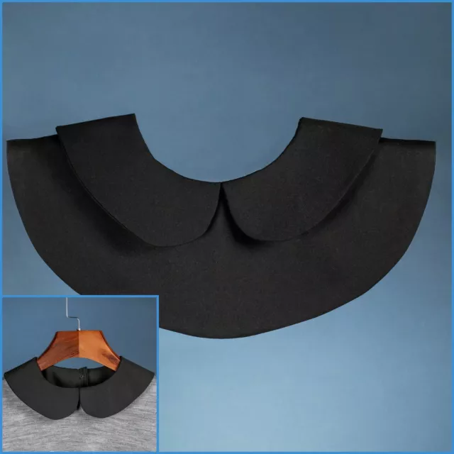 False Black Peter Pan Collar Faux Polyester Satin Detachable Removable Lapel
