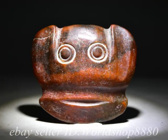 2.8" Chinese Hongshan Culture Old Jade Carved Sun God Helios Mask Statue Pendant