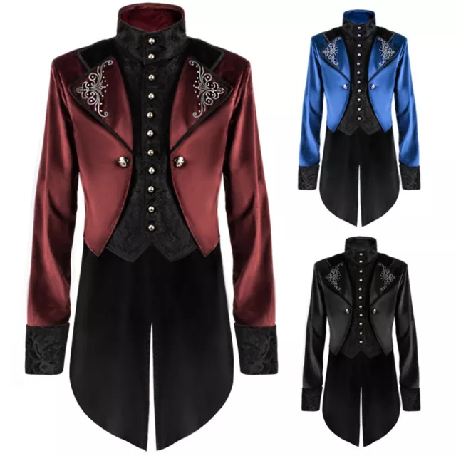 Mens Coat Cosplay Medieval Renaissance Punk Retro Tuxedo Jacket Stage Steampunk