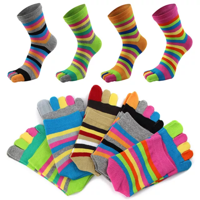 1 Paire De Chaussettes En Coton Rayé À Cinq Doigts Pour Femmes Chaussettes R