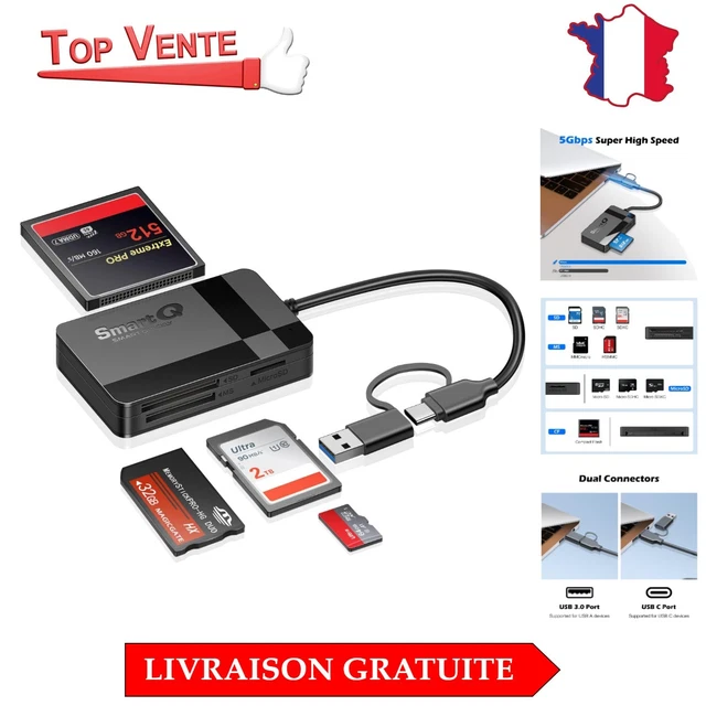 Lecteur De Carte Sd Usb 3.0 Pour Sdxc Sdhc Sd Mmc Rsmmc Micro Sd Sdxc