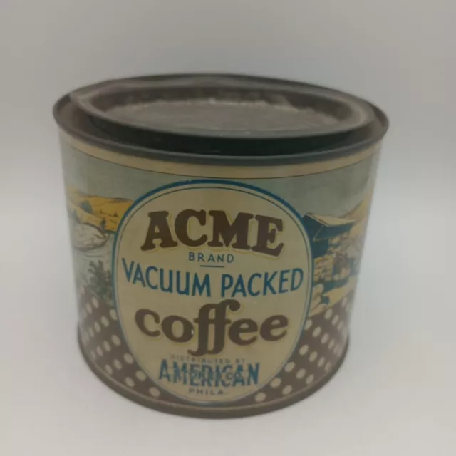 Vintage 1940S ACME Brand Vacuum Packed Coffee EMPTY Tin With Lid