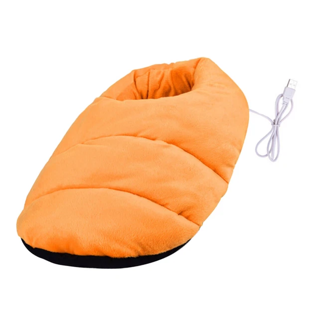 USB Fußwärmer Superweiches Vlies USB-Plüschschuhe Elektrische Fußheizung Orange