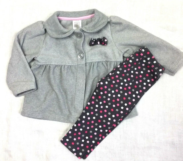 Carters Infant Girl Gray Fleece Cardigan and Floral Leggings 2pc Size 9 Months