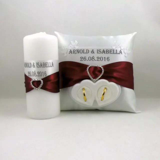 Almohadilla para Anillos Con Nombre Y Fecha, Caja De Velas Boda Conjunto