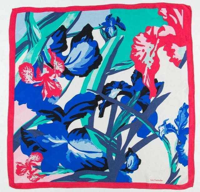 Foulard Authentique Guy Laroche En Soie 100% - Motif Géométrique Multicolore, Vintage