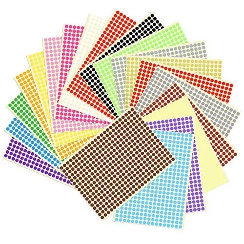 Gommettes Autocollantes Rondes, Pastille Couleur Autocollante, 20 Feuilles Coule