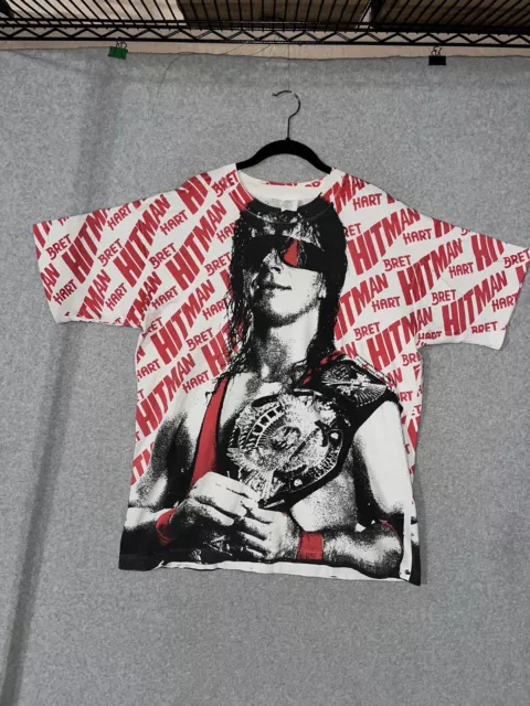 Vintage 1993 WWF Wrestling Bret Hart The Hitman All Over Print AOP T-Shirt Xl