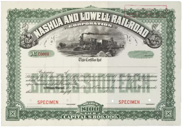 Nashua and Lowell Railroad Corporation. Stock Certificate